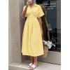 image:imagechouyatou Womens 2026 Summer Casual Striped Maxi Long Shirt Dress Pleated Button Down Short Sleeve Tunic DressYellow