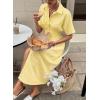 image:imagechouyatou Womens 2026 Summer Casual Striped Maxi Long Shirt Dress Pleated Button Down Short Sleeve Tunic DressYellow