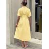 image:imagechouyatou Womens 2026 Summer Casual Striped Maxi Long Shirt Dress Pleated Button Down Short Sleeve Tunic DressYellow