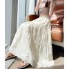image:imagechouyatou Womens Boho Lace Embroidery Eyelet Swing Skirt High Elastic Waist Ruffle Tiered Long SkirtApricot