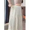 image:imagechouyatou Womens Boho Lace Embroidery Eyelet Swing Skirt High Elastic Waist Ruffle Tiered Long SkirtApricot