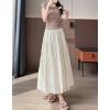 image:imagechouyatou Womens Boho Lace Embroidery Eyelet Swing Skirt High Elastic Waist Ruffle Tiered Long SkirtApricot