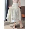 image:imagechouyatou Womens Boho Lace Embroidery Eyelet Swing Skirt High Elastic Waist Ruffle Tiered Long SkirtApricot
