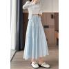 image:imagechouyatou Womens Boho Lace Embroidery Eyelet Swing Skirt High Elastic Waist Ruffle Tiered Long SkirtLight Blue