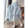 image:imagechouyatou Womens Boho Lace Embroidery Eyelet Swing Skirt High Elastic Waist Ruffle Tiered Long SkirtLight Blue