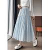 image:imagechouyatou Womens Boho Lace Embroidery Eyelet Swing Skirt High Elastic Waist Ruffle Tiered Long SkirtLight Blue