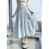 image:imagechouyatou Womens Boho Lace Embroidery Eyelet Swing Skirt High Elastic Waist Ruffle Tiered Long SkirtLight Blue