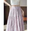 image:imagechouyatou Womens Boho Lace Embroidery Eyelet Swing Skirt High Elastic Waist Ruffle Tiered Long SkirtPurple