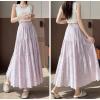 image:imagechouyatou Womens Boho Lace Embroidery Eyelet Swing Skirt High Elastic Waist Ruffle Tiered Long SkirtPurple
