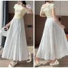 image:imagechouyatou Womens Boho Lace Embroidery Eyelet Swing Skirt High Elastic Waist Ruffle Tiered Long SkirtWhite