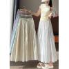 image:imagechouyatou Womens Boho Lace Embroidery Eyelet Swing Skirt High Elastic Waist Ruffle Tiered Long SkirtWhite