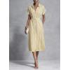 image:imagechouyatou Womens Boho Striped Floral Belted Shirt Dress Short Sleeve Casual Loose Button Down Midi Long DressYellow