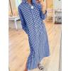 image:imagechouyatou Womens Casual Loose Button Down Plaid Shirt Dress Long Sleeve Side Slit Cotton Gingham Maxi DressNavy Blue