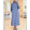 image:imagechouyatou Womens Casual Loose Button Down Plaid Shirt Dress Long Sleeve Side Slit Cotton Gingham Maxi DressNavy Blue