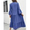 image:imagechouyatou Womens Cotton Linen Button Up Dress 34 Sleeve Flowy Ruffle Tiered Midi Long DressDark Blue