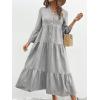 image:imagechouyatou Womens Cotton Linen Button Up Dress 34 Sleeve Flowy Ruffle Tiered Midi Long DressGrey