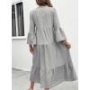 image:imagechouyatou Womens Cotton Linen Button Up Dress 34 Sleeve Flowy Ruffle Tiered Midi Long DressGrey