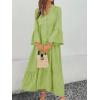 image:imagechouyatou Womens Cotton Linen Button Up Dress 34 Sleeve Flowy Ruffle Tiered Midi Long DressLight Green
