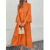 image:imagechouyatou Womens Cotton Linen Button Up Dress 34 Sleeve Flowy Ruffle Tiered Midi Long DressOrange