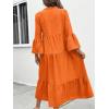 image:imagechouyatou Womens Cotton Linen Button Up Dress 34 Sleeve Flowy Ruffle Tiered Midi Long DressOrange