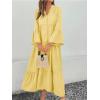 image:imagechouyatou Womens Cotton Linen Button Up Dress 34 Sleeve Flowy Ruffle Tiered Midi Long DressYellow