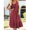 image:imagechouyatou Womens Cotton Linen Spaghetti Strap Beach Dress Casual Loose ALine Midi Long SundressRed