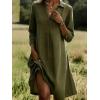 image:imagechouyatou Womens Distressed Denim Polo Shirt Dress Casual Loose 34 Sleeve A Line Pleated Midi Long Jean DressArmy Green