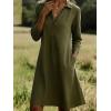 image:imagechouyatou Womens Distressed Denim Polo Shirt Dress Casual Loose 34 Sleeve A Line Pleated Midi Long Jean DressArmy Green