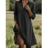 image:imagechouyatou Womens Distressed Denim Polo Shirt Dress Casual Loose 34 Sleeve A Line Pleated Midi Long Jean DressBlack