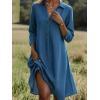 image:imagechouyatou Womens Distressed Denim Polo Shirt Dress Casual Loose 34 Sleeve A Line Pleated Midi Long Jean DressBlue