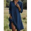 image:imagechouyatou Womens Distressed Denim Polo Shirt Dress Casual Loose 34 Sleeve A Line Pleated Midi Long Jean DressDark Blue