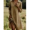 image:imagechouyatou Womens Distressed Denim Polo Shirt Dress Casual Loose 34 Sleeve A Line Pleated Midi Long Jean DressKhaki