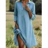 image:imagechouyatou Womens Distressed Denim Polo Shirt Dress Casual Loose 34 Sleeve A Line Pleated Midi Long Jean DressLight Blue
