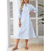 image:imagechouyatou Womens Elegant 34 Sleeve Striped Shirt Dress VNeck Collared Midi Long Beach Dress with PocketsBlue