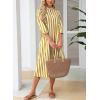 image:imagechouyatou Womens Elegant 34 Sleeve Striped Shirt Dress VNeck Collared Midi Long Beach Dress with PocketsYellow