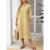image:imagechouyatou Womens Elegant 34 Sleeve Striped Shirt Dress VNeck Collared Midi Long Beach Dress with PocketsYellow
