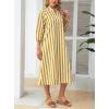 image:imagechouyatou Womens Elegant 34 Sleeve Striped Shirt Dress VNeck Collared Midi Long Beach Dress with PocketsYellow