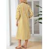 image:imagechouyatou Womens Elegant 34 Sleeve Striped Shirt Dress VNeck Collared Midi Long Beach Dress with PocketsYellow