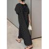 image:imagechouyatou Womens Polka Dot A Line Flare Dress Puff Sleeve Loose Cute Floral Midi Long Dress with PocketsBlack