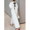 image:imagechouyatou Womens Polka Dot A Line Flare Dress Puff Sleeve Loose Cute Floral Midi Long Dress with PocketsBlue White