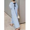 image:imagechouyatou Womens Polka Dot A Line Flare Dress Puff Sleeve Loose Cute Floral Midi Long Dress with PocketsDark Blue