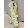 image:imagechouyatou Womens Polka Dot A Line Flare Dress Puff Sleeve Loose Cute Floral Midi Long Dress with PocketsGreen