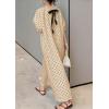 image:imagechouyatou Womens Polka Dot A Line Flare Dress Puff Sleeve Loose Cute Floral Midi Long Dress with PocketsKhaki