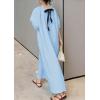 image:imagechouyatou Womens Polka Dot A Line Flare Dress Puff Sleeve Loose Cute Floral Midi Long Dress with PocketsLight Blue