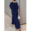 image:imagechouyatou Womens Polka Dot A Line Flare Dress Puff Sleeve Loose Cute Floral Midi Long Dress with PocketsNavy