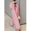 image:imagechouyatou Womens Polka Dot A Line Flare Dress Puff Sleeve Loose Cute Floral Midi Long Dress with PocketsPink