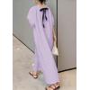 image:imagechouyatou Womens Polka Dot A Line Flare Dress Puff Sleeve Loose Cute Floral Midi Long Dress with PocketsPurple