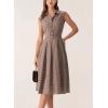 image:imagechouyatou Womens Retro Plaid Midi Long Shirt Dress Half Button Gingham Pleated Boho Tank DressCoffee