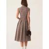 image:imagechouyatou Womens Retro Plaid Midi Long Shirt Dress Half Button Gingham Pleated Boho Tank DressCoffee