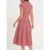 image:imagechouyatou Womens Retro Plaid Midi Long Shirt Dress Half Button Gingham Pleated Boho Tank DressRed